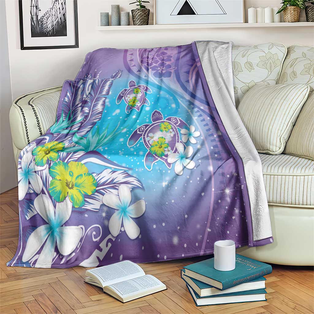 Hawaii Honu Blanket Tropical Flowers Purple Gradient LT05 Purple - Polynesian Pride