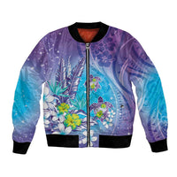 Hawaii Honu Bomber Jacket - Tropical Flowers Purple Gradient LT05 Unisex Purple - Polynesian Pride