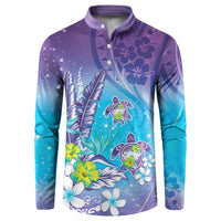 Hawaii Honu Button Sweatshirt Tropical Flowers Purple Gradient LT05 Purple - Polynesian Pride