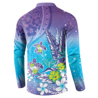 Hawaii Honu Button Sweatshirt Tropical Flowers Purple Gradient LT05 - Polynesian Pride