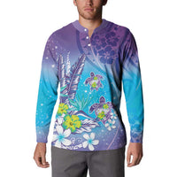 Hawaii Honu Button Sweatshirt Tropical Flowers Purple Gradient LT05 - Polynesian Pride