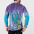 Hawaii Honu Button Sweatshirt Tropical Flowers Purple Gradient