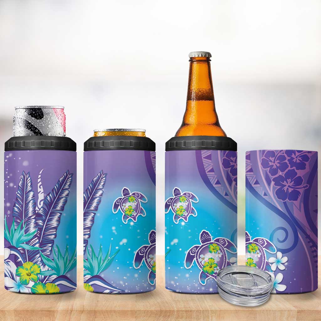 Hawaii Honu 4 in 1 Can Cooler Tumbler Tropical Flowers Purple Gradient LT05 - Polynesian Pride