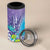 Hawaii Honu 4 in 1 Can Cooler Tumbler Tropical Flowers Purple Gradient