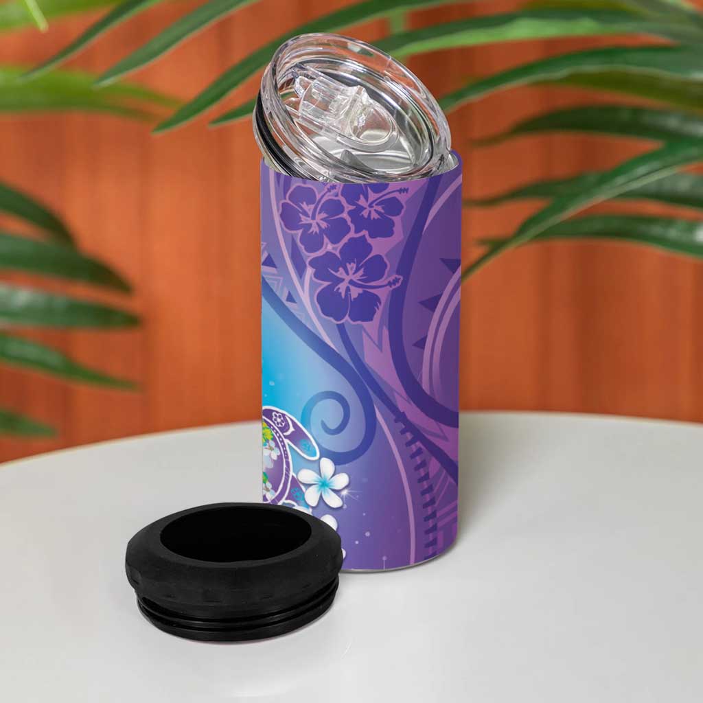 Hawaii Honu 4 in 1 Can Cooler Tumbler Tropical Flowers Purple Gradient LT05 - Polynesian Pride