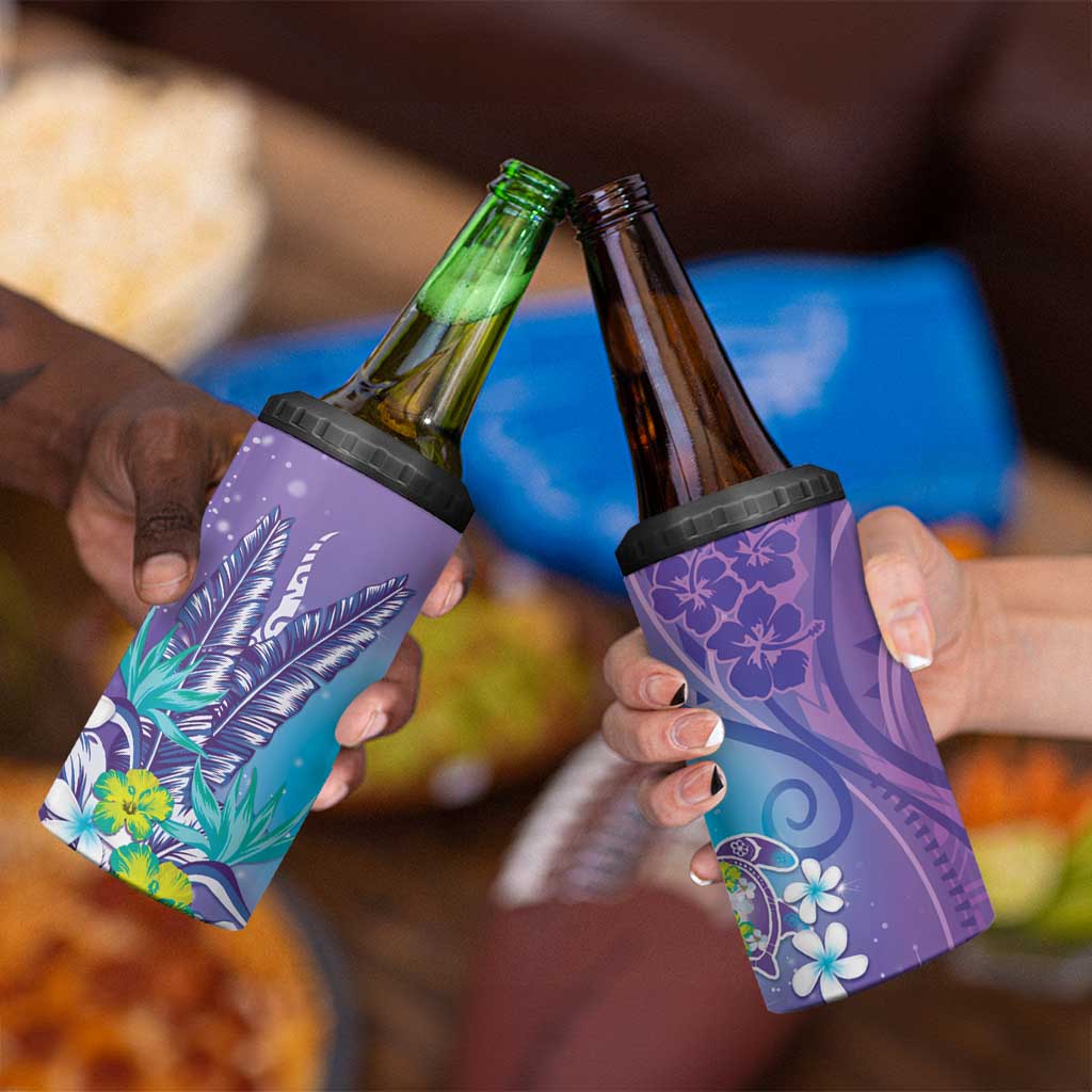Hawaii Honu 4 in 1 Can Cooler Tumbler Tropical Flowers Purple Gradient LT05 - Polynesian Pride