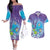 Hawaii Honu Couples Matching Off The Shoulder Long Sleeve Dress and Hawaiian Shirt Tropical Flowers Purple Gradient