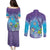 Hawaii Honu Couples Matching Puletasi and Long Sleeve Button Shirt Tropical Flowers Purple Gradient