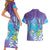 Hawaii Honu Couples Matching Short Sleeve Bodycon Dress and Hawaiian Shirt Tropical Flowers Purple Gradient