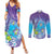 Hawaii Honu Couples Matching Summer Maxi Dress and Long Sleeve Button Shirt Tropical Flowers Purple Gradient