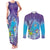 Hawaii Honu Couples Matching Tank Maxi Dress and Long Sleeve Button Shirt Tropical Flowers Purple Gradient