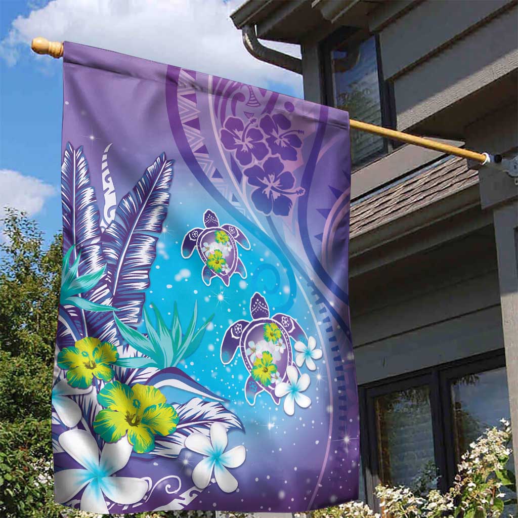 Hawaii Honu Garden Flag Tropical Flowers Purple Gradient LT05 - Polynesian Pride