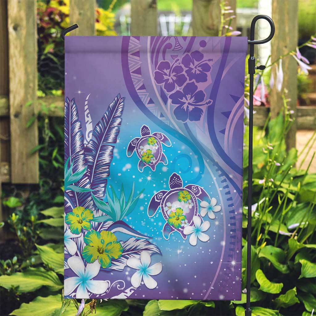 Hawaii Honu Garden Flag Tropical Flowers Purple Gradient LT05 Garden Flag Purple - Polynesian Pride