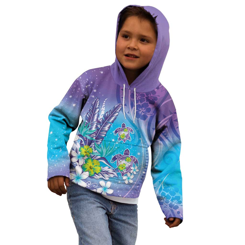 Hawaii Honu Kid Hoodie Tropical Flowers Purple Gradient LT05 - Polynesian Pride