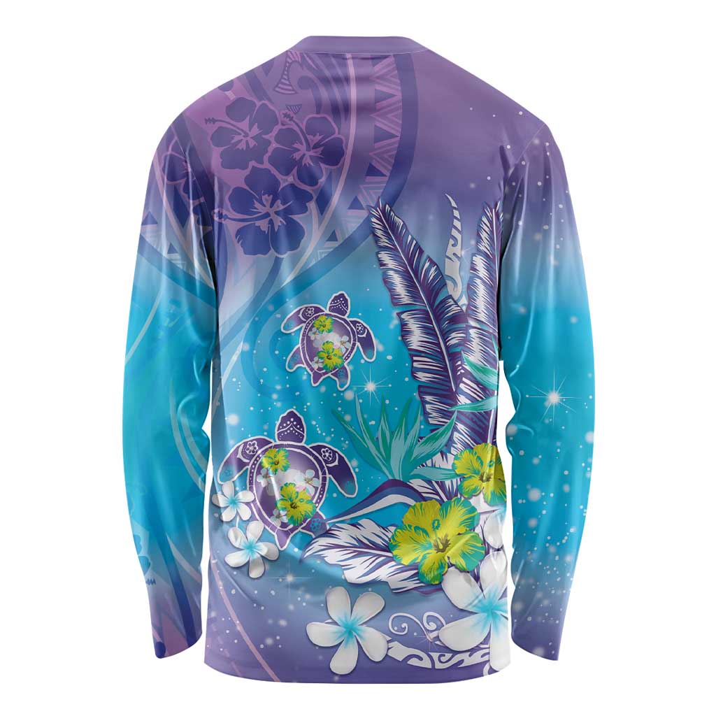 Hawaii Honu Long Sleeve Shirt - Tropical Flowers Purple Gradient LT05 - Polynesian Pride
