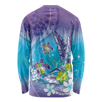 Hawaii Honu Long Sleeve Shirt - Tropical Flowers Purple Gradient LT05 - Polynesian Pride