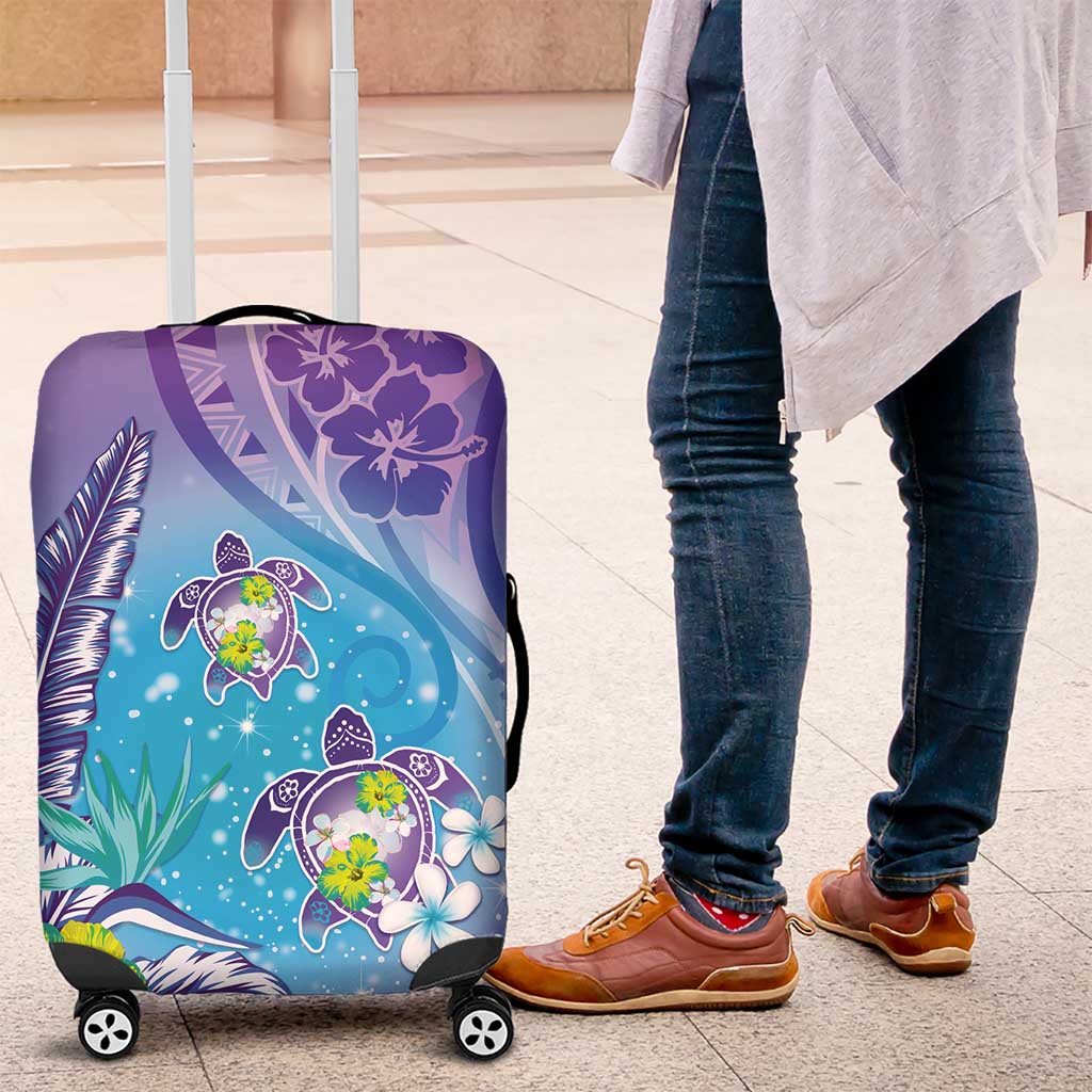 Hawaii Honu Luggage Cover Tropical Flowers Purple Gradient LT05 Purple - Polynesian Pride