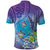 Hawaii Honu Polo Shirt Tropical Flowers Purple Gradient