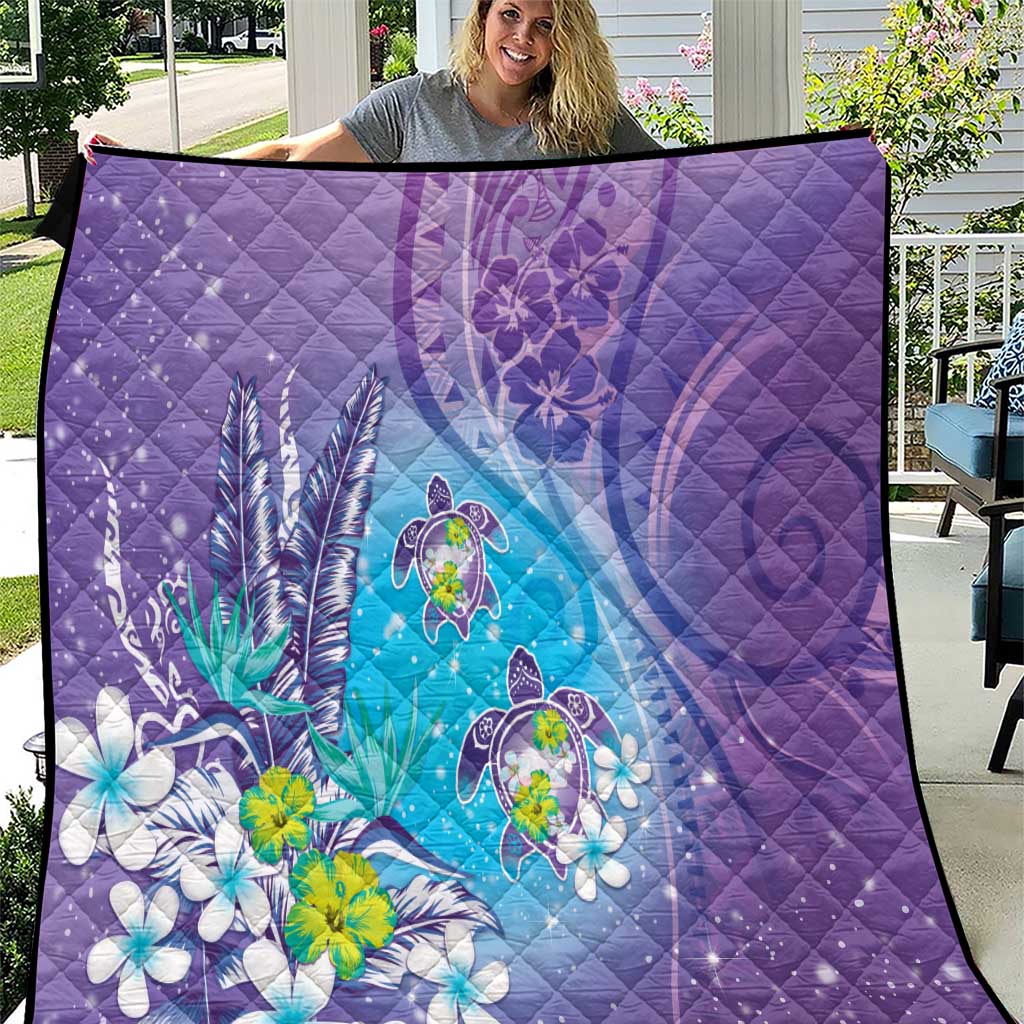 Hawaii Honu Quilt - Tropical Flowers Purple Gradient LT05 Purple - Polynesian Pride