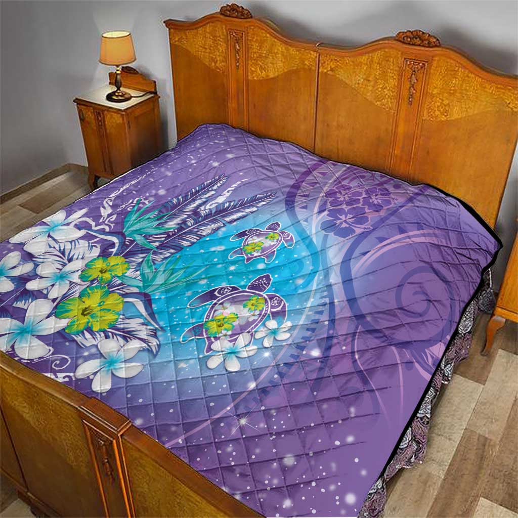 Hawaii Honu Quilt - Tropical Flowers Purple Gradient LT05 - Polynesian Pride