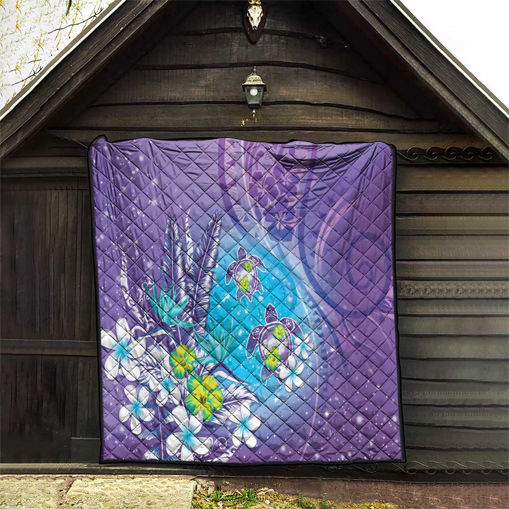 Hawaii Honu Quilt - Tropical Flowers Purple Gradient LT05 - Polynesian Pride