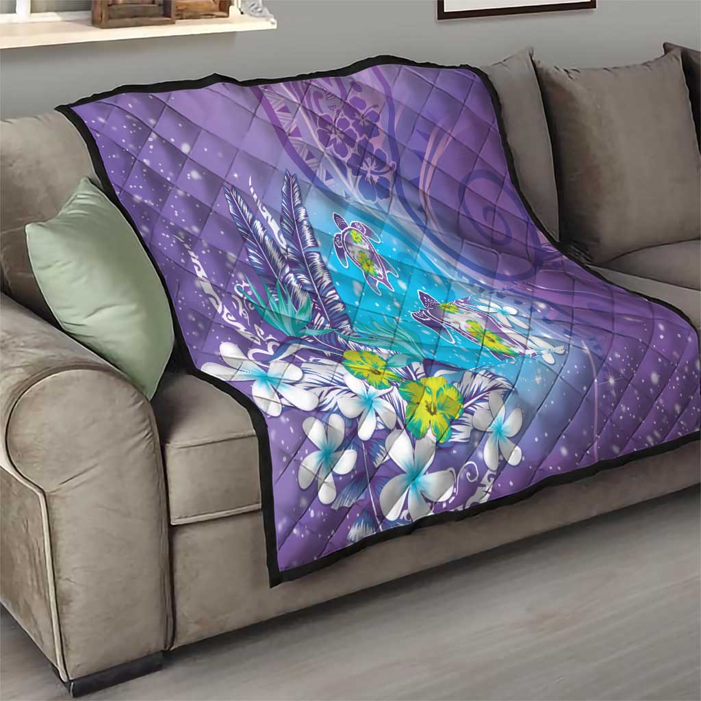 Hawaii Honu Quilt - Tropical Flowers Purple Gradient LT05 - Polynesian Pride