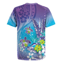 Hawaii Honu Rugby Jersey Tropical Flowers Purple Gradient LT05 - Polynesian Pride