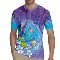 Hawaii Honu Rugby Jersey Tropical Flowers Purple Gradient LT05 - Polynesian Pride