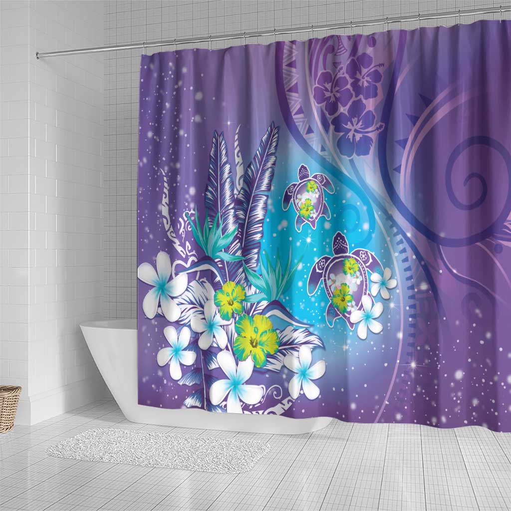 Hawaii Honu Shower Curtain Tropical Flowers Purple Gradient LT05 - Polynesian Pride