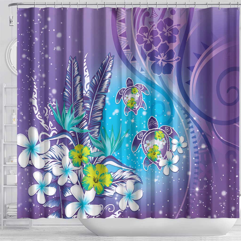 Hawaii Honu Shower Curtain Tropical Flowers Purple Gradient LT05 - Polynesian Pride