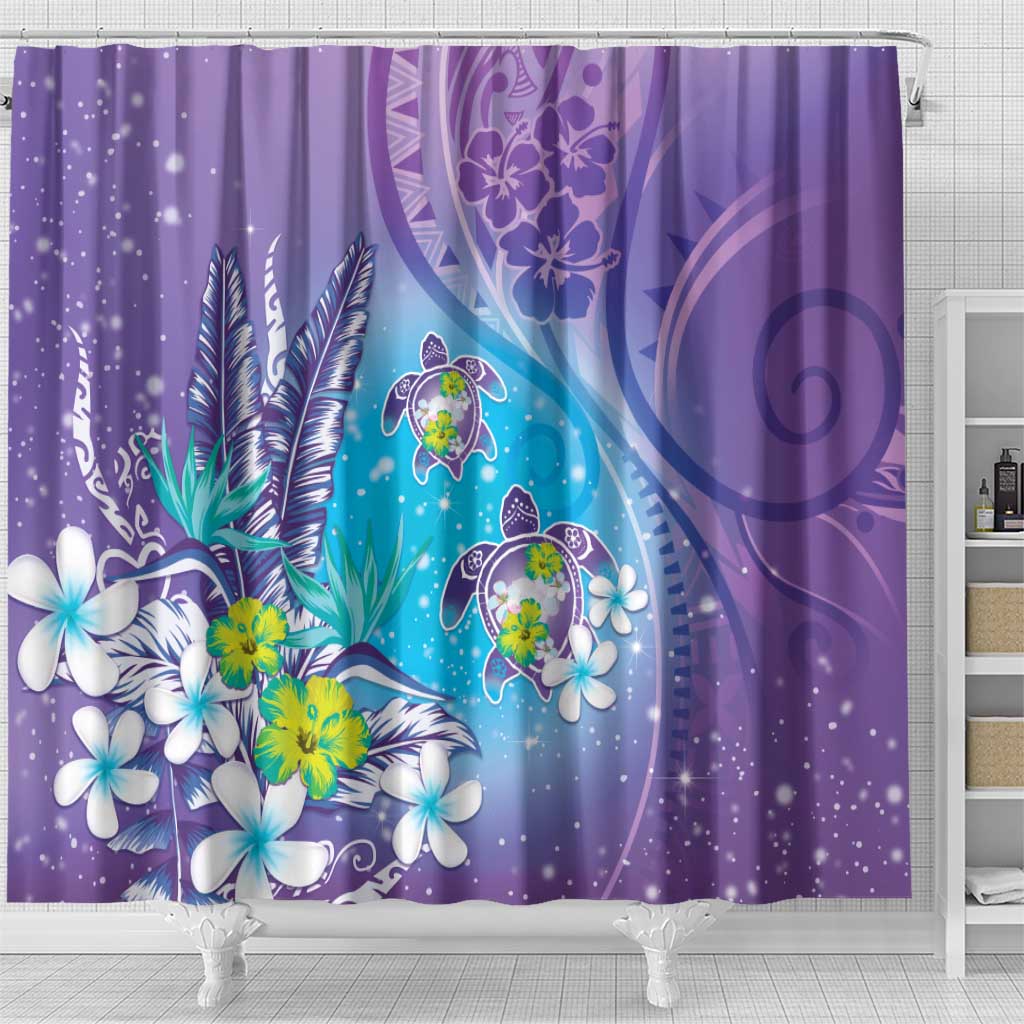 Hawaii Honu Shower Curtain Tropical Flowers Purple Gradient LT05 - Polynesian Pride