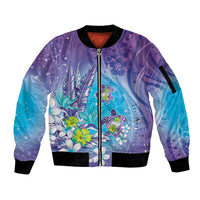 Hawaii Honu Sleeve Zip Bomber Jacket - Tropical Flowers Purple Gradient LT05 Unisex Purple - Polynesian Pride