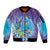 Hawaii Honu Sleeve Zip Bomber Jacket Tropical Flowers Purple Gradient