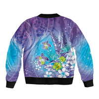 Hawaii Honu Sleeve Zip Bomber Jacket - Tropical Flowers Purple Gradient LT05 - Polynesian Pride