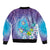 Hawaii Honu Sleeve Zip Bomber Jacket Tropical Flowers Purple Gradient