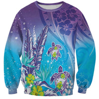 Hawaii Honu Sweatshirt Tropical Flowers Purple Gradient LT05 Unisex Purple - Polynesian Pride