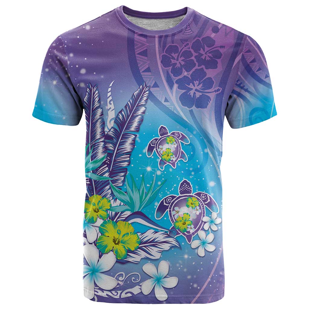 Hawaii Honu T Shirt Tropical Flowers Purple Gradient LT05 Purple - Polynesian Pride