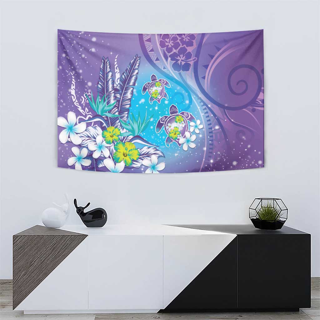 Hawaii Honu Tapestry Tropical Flowers Purple Gradient LT05 - Polynesian Pride