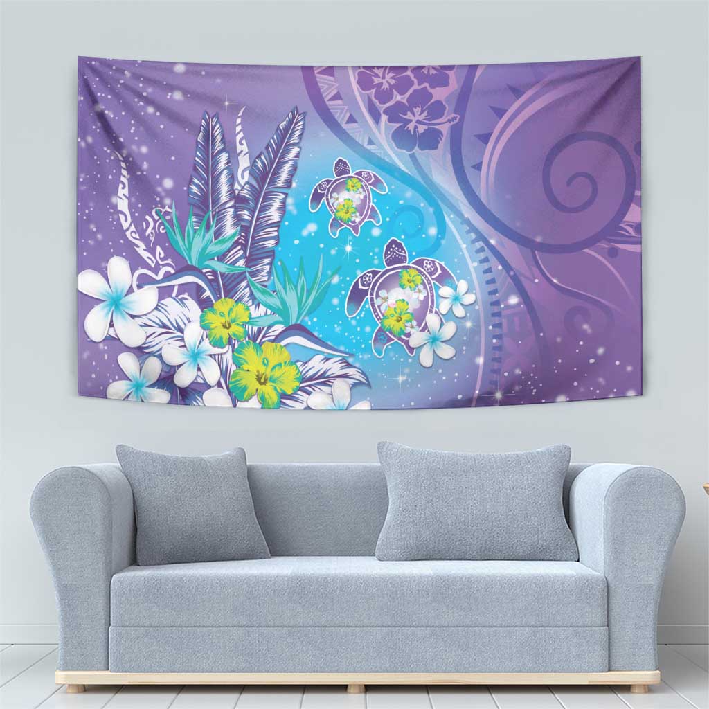 Hawaii Honu Tapestry Tropical Flowers Purple Gradient LT05 - Polynesian Pride