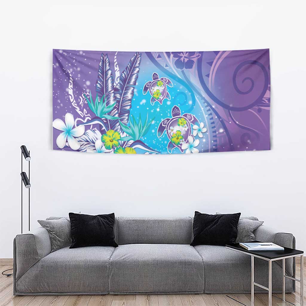 Hawaii Honu Tapestry Tropical Flowers Purple Gradient LT05 - Polynesian Pride