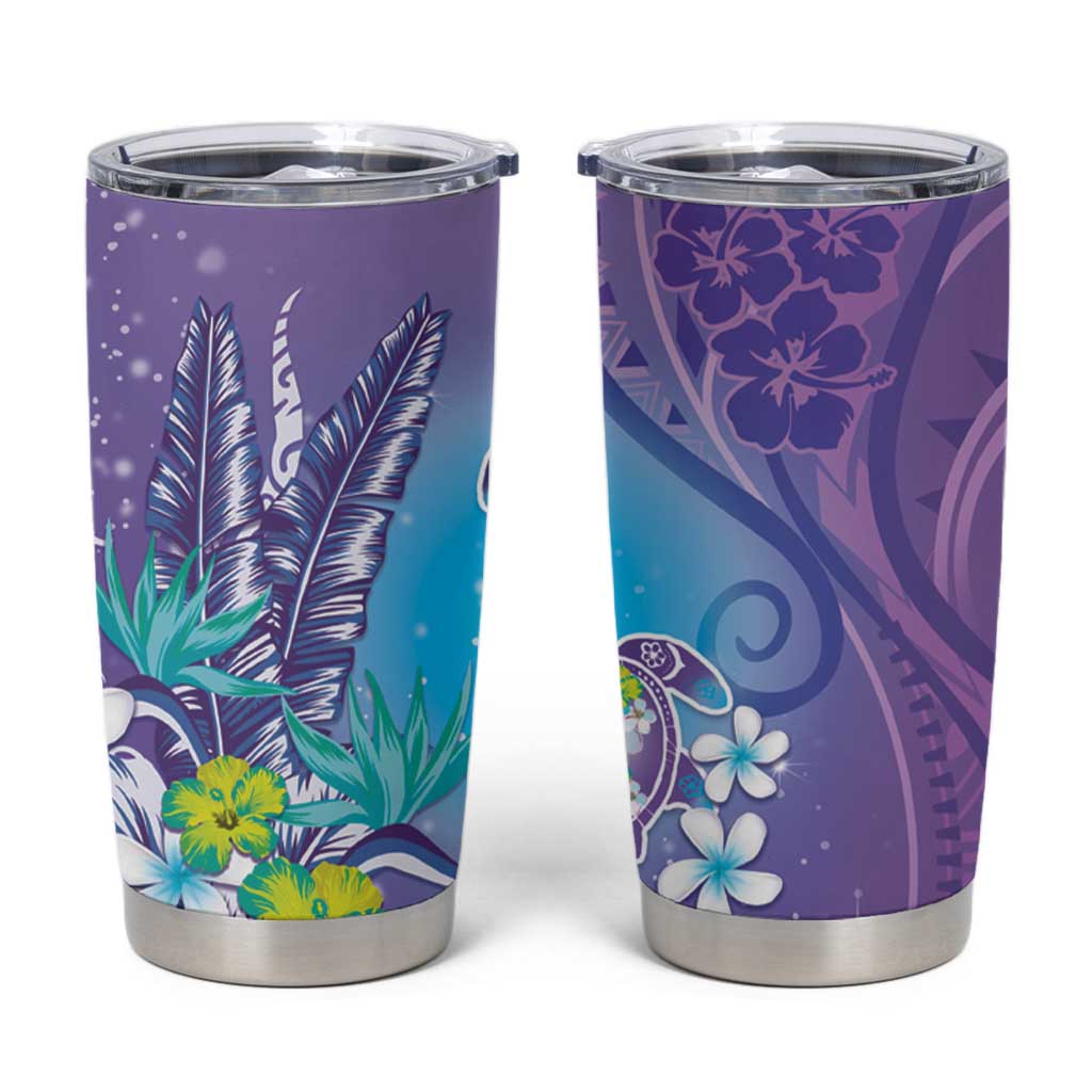 Hawaii Honu Tumbler Cup Tropical Flowers Purple Gradient LT05 Purple - Polynesian Pride