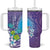 Hawaii Honu Tumbler With Handle Tropical Flowers Purple Gradient