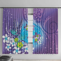 Hawaii Honu Window Curtain Tropical Flowers Purple Gradient LT05 With Hooks Purple - Polynesian Pride