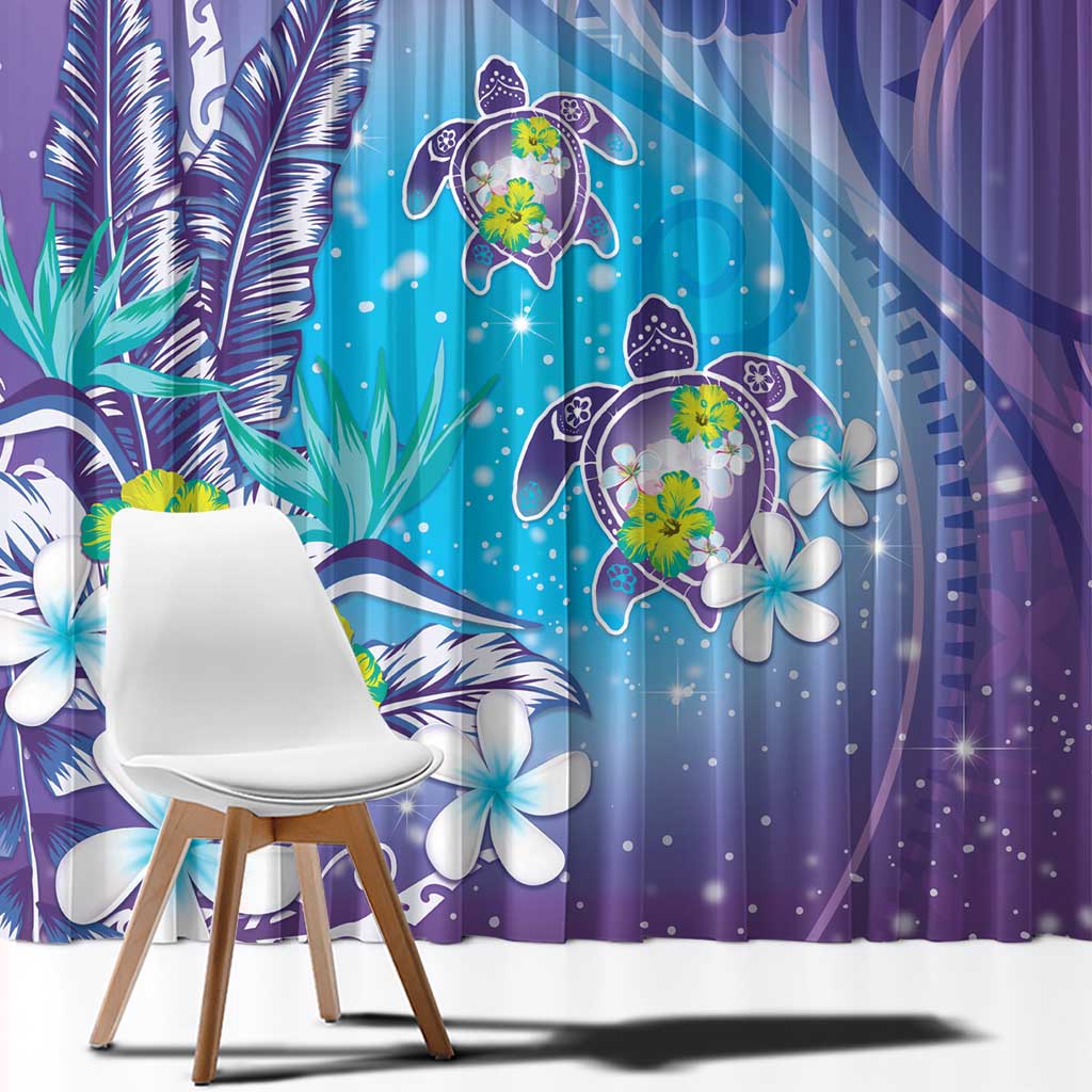 Hawaii Honu Window Curtain Tropical Flowers Purple Gradient LT05 - Polynesian Pride