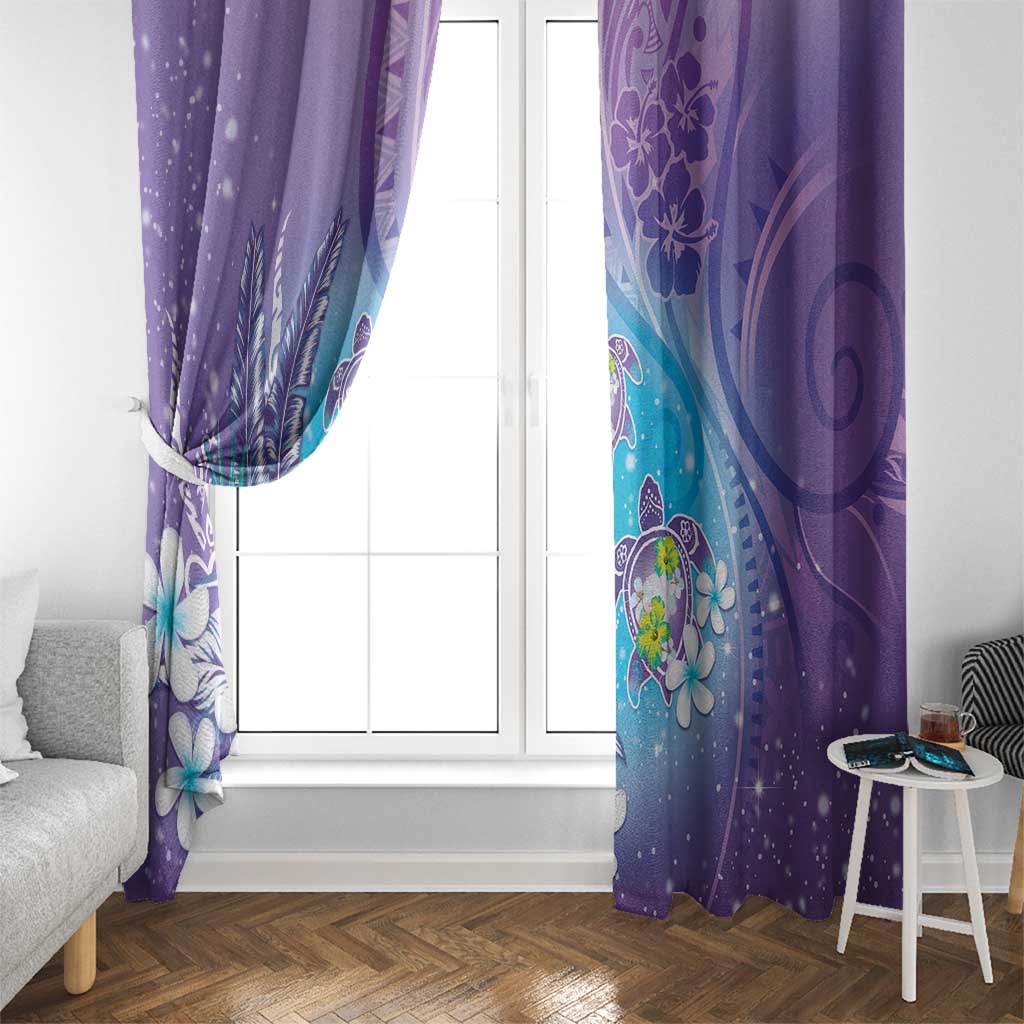 Hawaii Honu Window Curtain Tropical Flowers Purple Gradient LT05 - Polynesian Pride