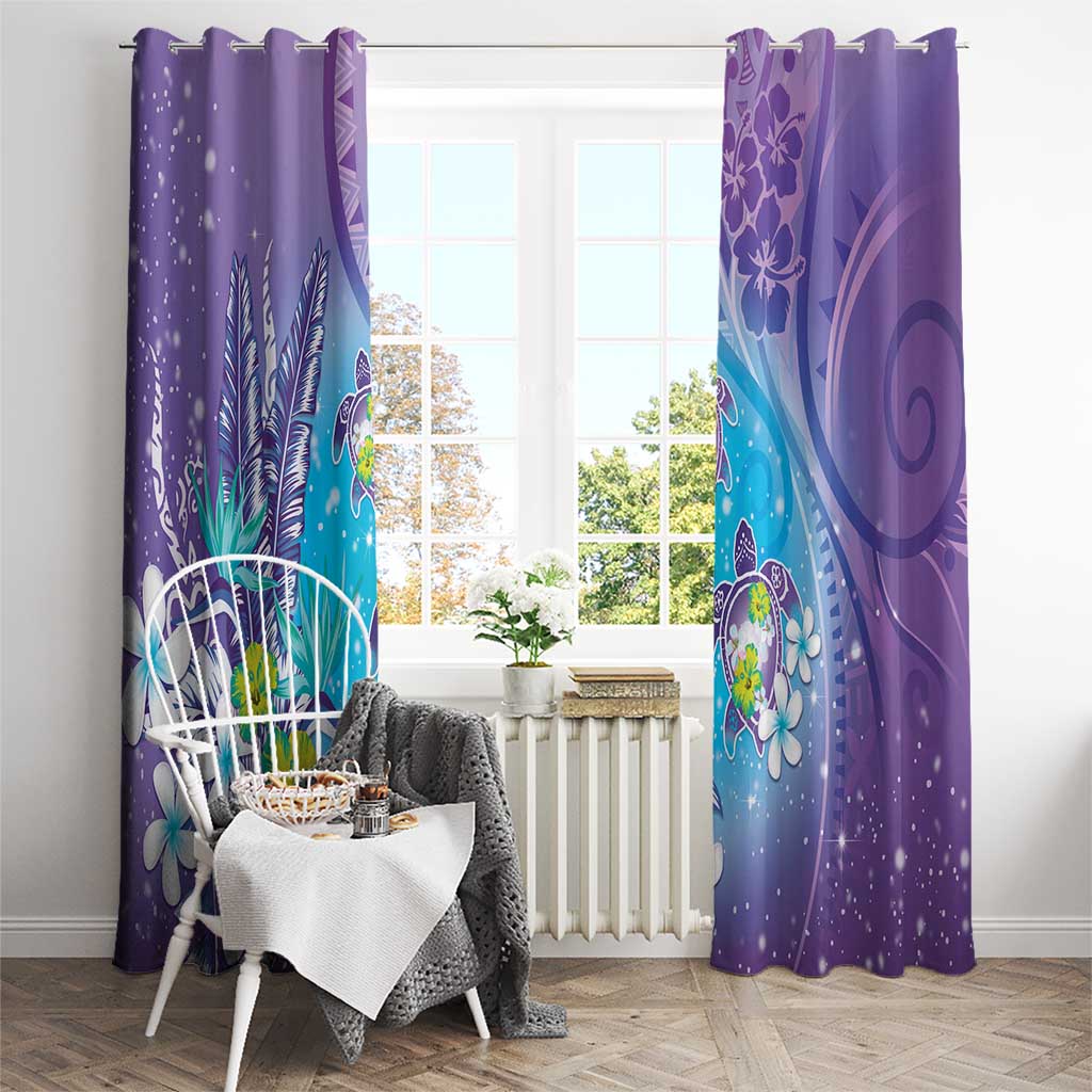 Hawaii Honu Window Curtain Tropical Flowers Purple Gradient LT05 - Polynesian Pride