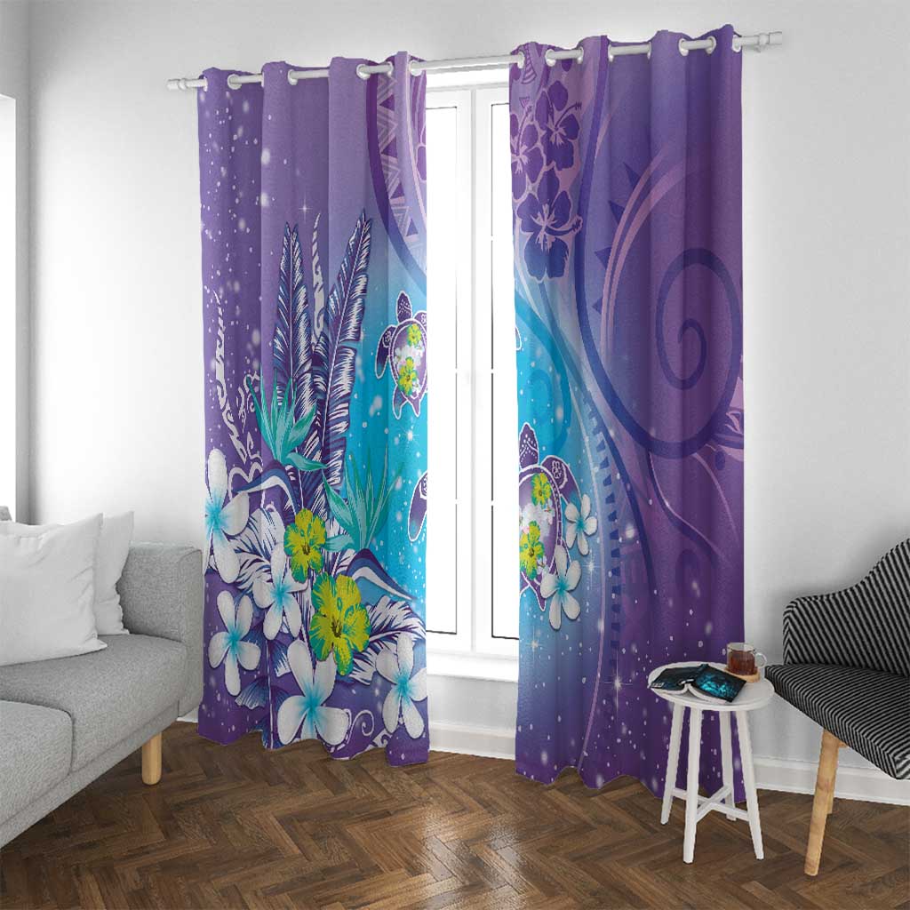 Hawaii Honu Window Curtain Tropical Flowers Purple Gradient LT05 With Grommets Purple - Polynesian Pride
