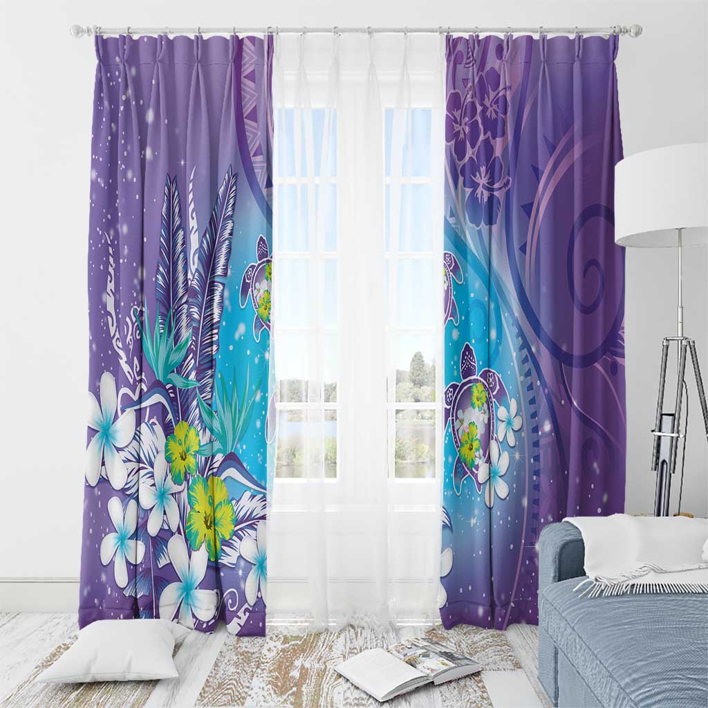 Hawaii Honu Window Curtain Tropical Flowers Purple Gradient LT05 - Polynesian Pride