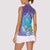 Hawaii Honu Women Sleeveless Polo Shirt Tropical Flowers Purple Gradient