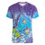 Hawaii Honu Women V-Neck T-Shirt Tropical Flowers Purple Gradient